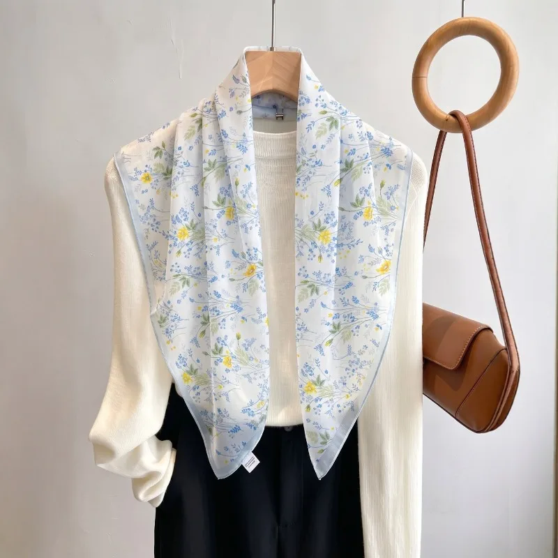 100% Mulberry Silk Spring Summer New Floral Scarf Women Thin Versatile Square Scarf Elegant Neck Scarf Sun Protection Collection