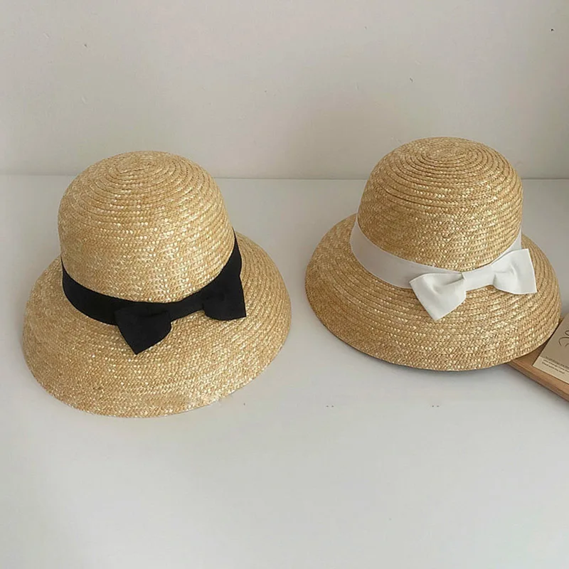 Handmade Women Cloche Hat Natural Wide Brim Summer Hats Ribbon Bow Ladies Fine Straw Fedoras Kentucky Derby UV Beach Hat Outdoor