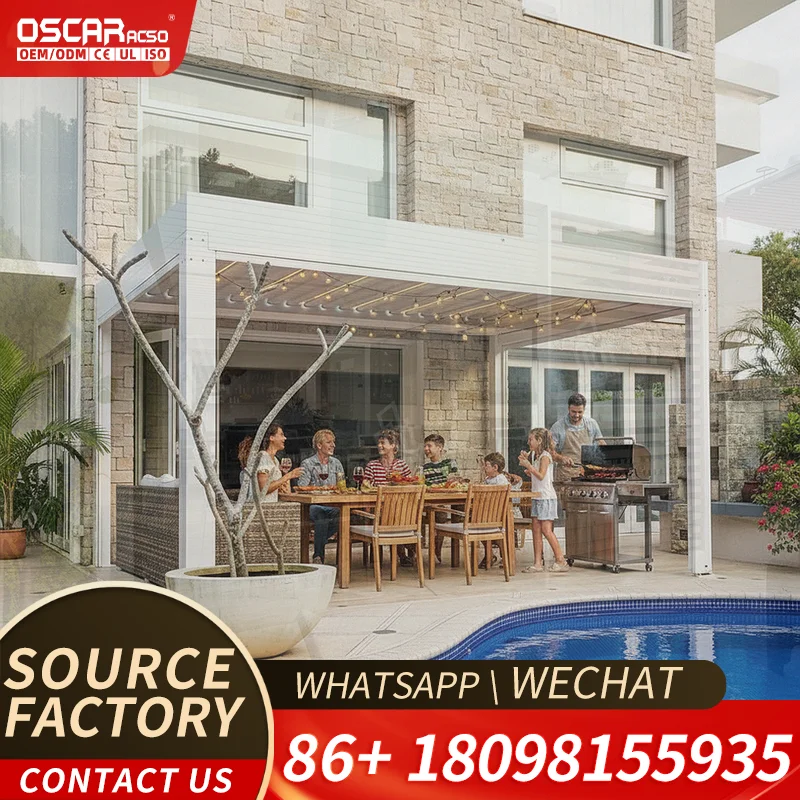 Weatherproof Wall Mounted Aluminum Sliding Folding Louvers Roof Automatic Foldable Pergola Outdoor Retractable Patio Canopy for