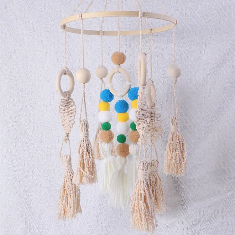 

INS Nordic Hand-woven Bohemian Aerial Wood Circle Wind Chime Charm Living Room Bedroom Homestay Decorative Pendant