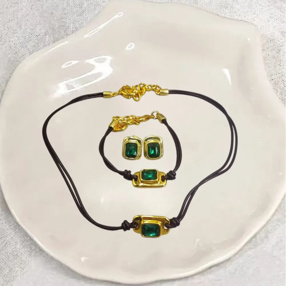 2026 Spring Versatile Leisure Style Green Crystal Set Jewelry Three Piece Set Romantic Gift