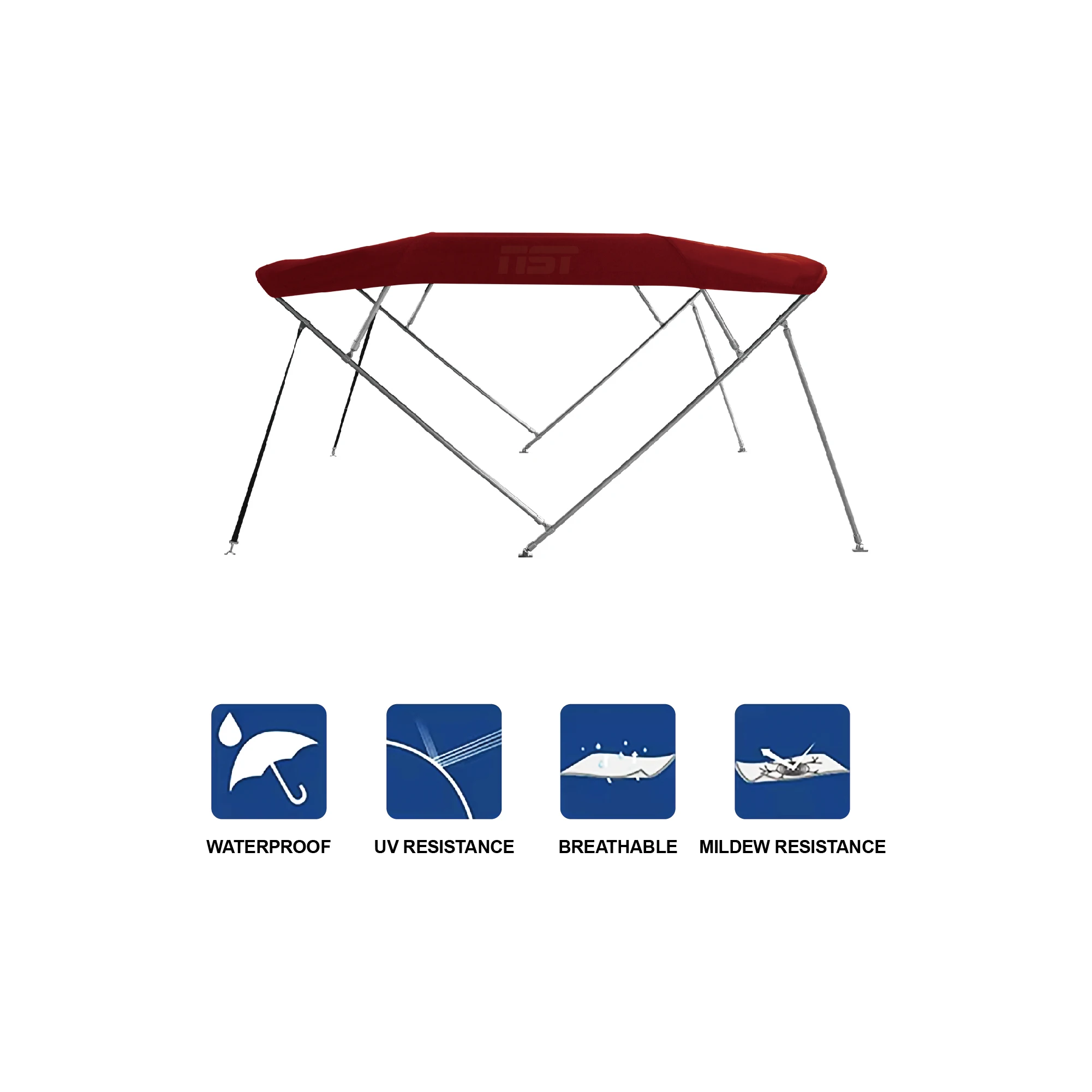 STTL Top-quality  Bow Boat Bimini Top Stainless Steel Frame Waterproof Solution-dyed Marine Canopy