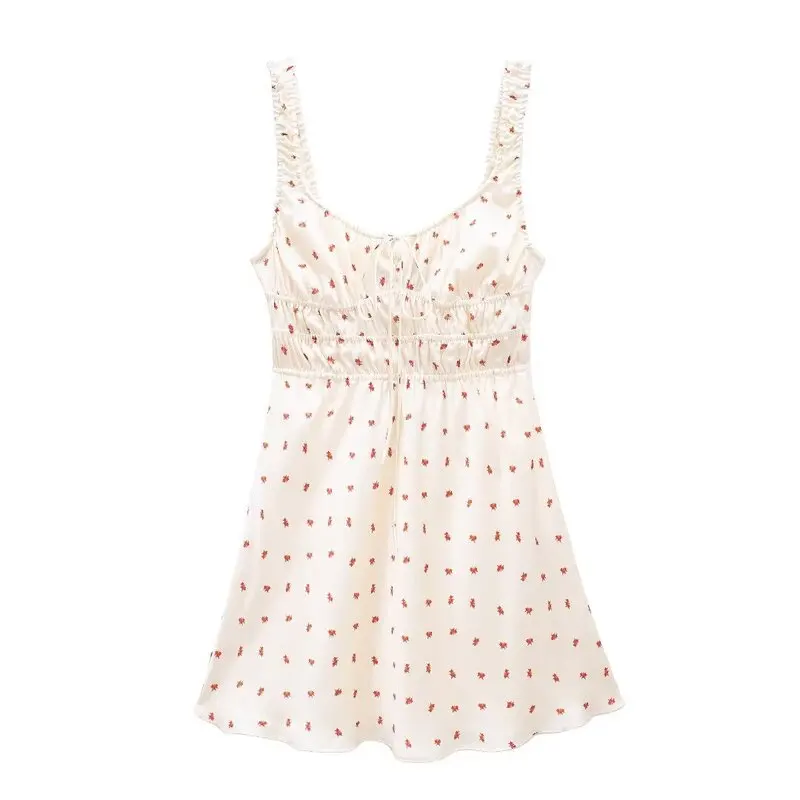 2024年夏 レディース 花柄プリント シルクサテン ホルターネックドレス エレガント 高品質 ワンピース ノースリーブ ネックライン 素材構成