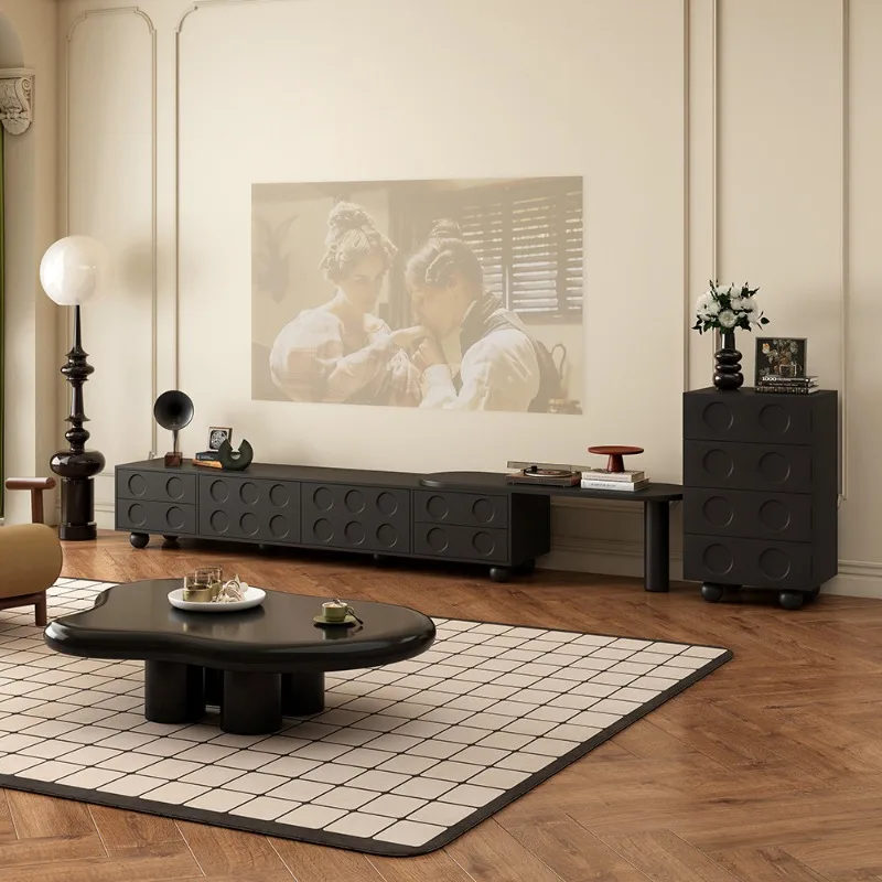 Armário de tv preto minimalista, extensível, nórdico, sala de estar, apartamento, armazenamento moderno, szafka pod, móveis de telewizor