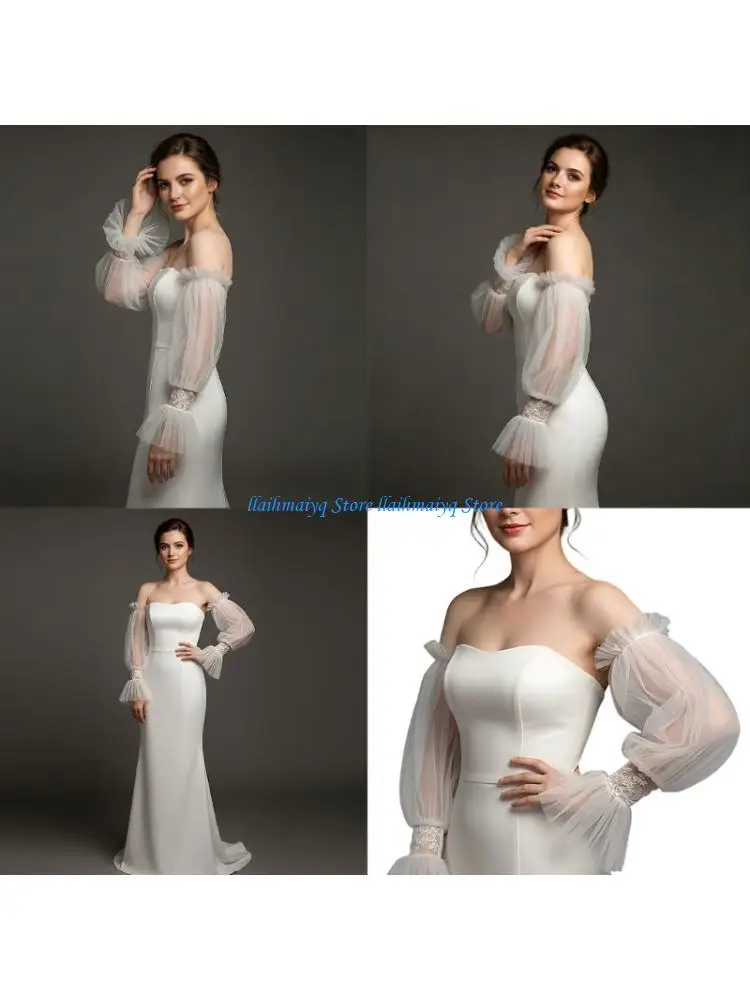 573B Lace Bridal Gloves With Flared Design Arm Sleeves For Wedding Dress Arm Coverage for Ceremonies Bride Photography