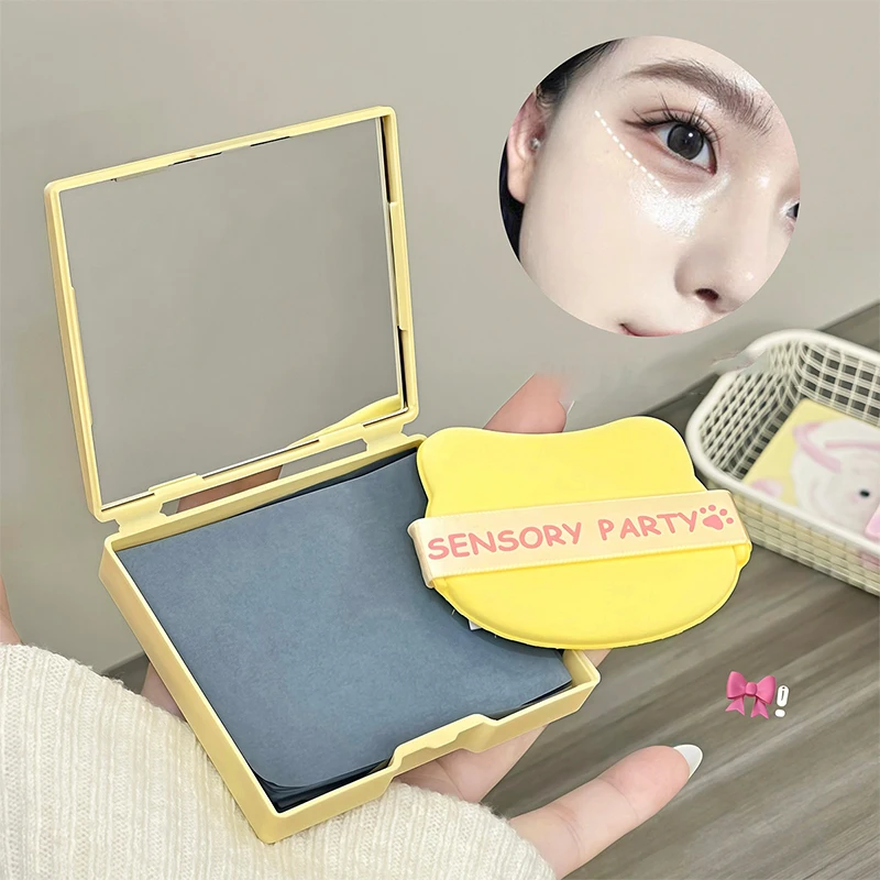 Facial Oil Absorption Paper With Mirror Puff Matte Oil Control Loose Powder Facial Wipes Oil Absorption Facial Clean Beauty