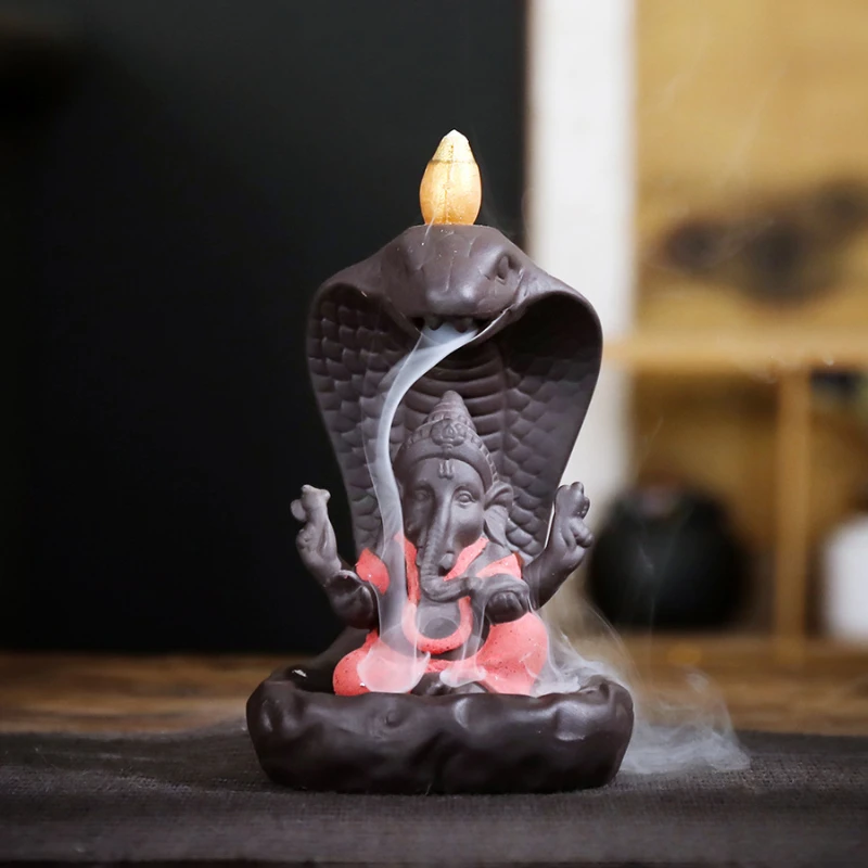 

Incense Burner Ganesha Snake Ceramic Purple Sand Household Indoor Backflow Incense Burner