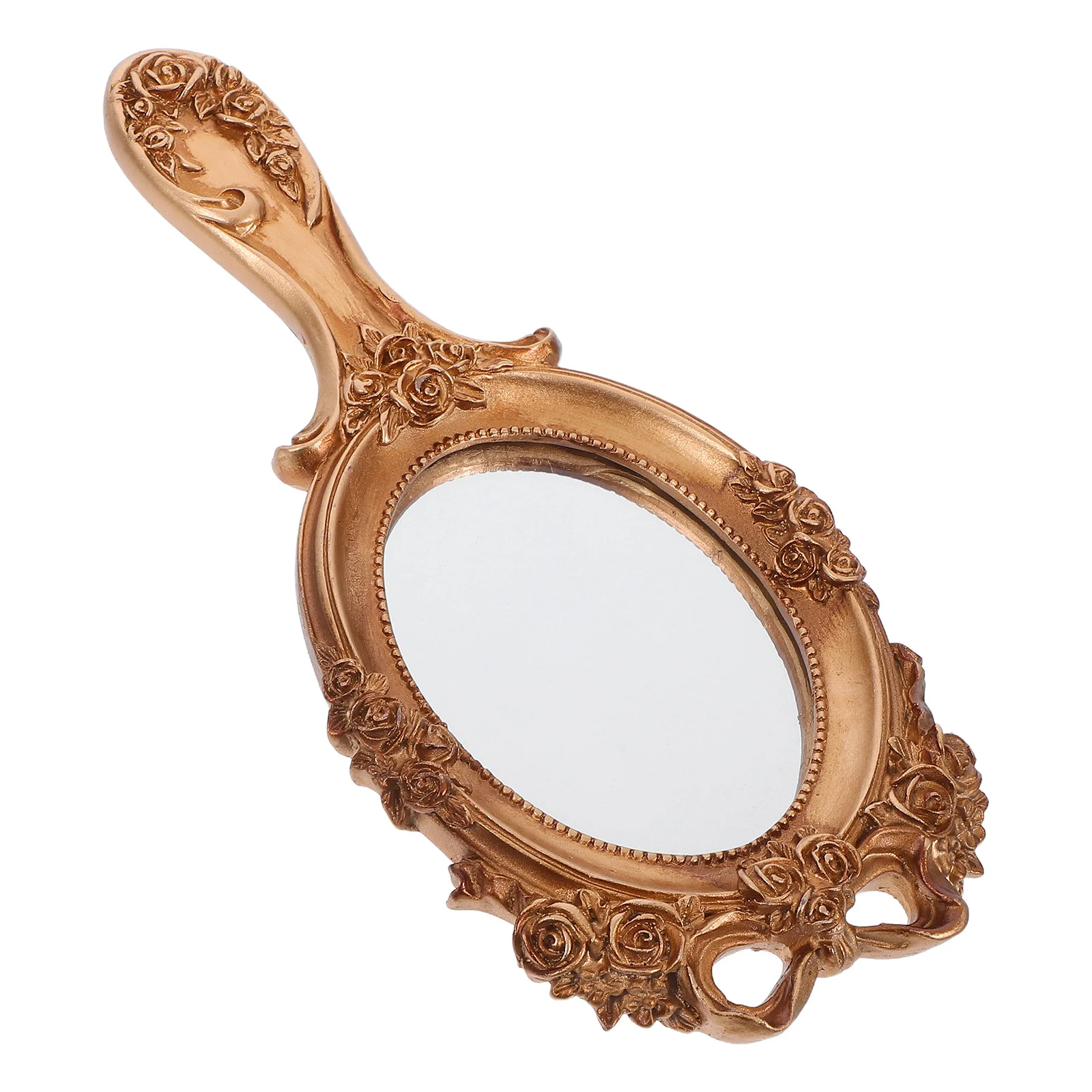 

Vintage Handheld Makeup Mirror Embossed Resin Portable Travel Small Mirror Clear Reflection Hand Mirrors with Handle
