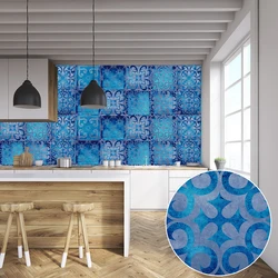 10/15/20cm Dream Blue Tiles Wall Sticker Kitchen Backsplash Oil-proof Bathroom Waterproof Home Decor Self-adhesive Wall Decals