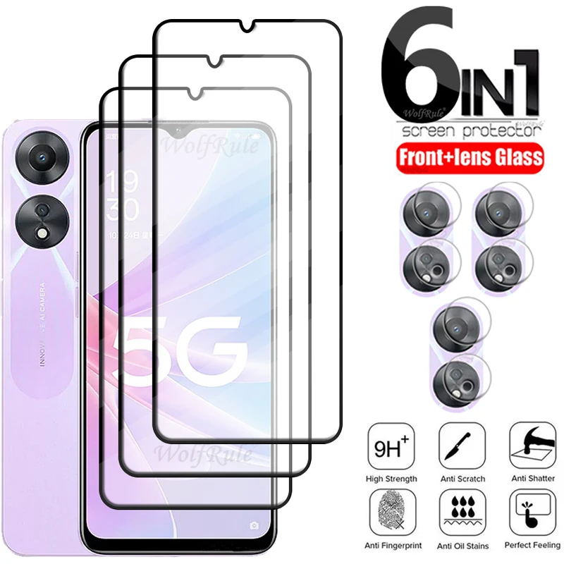 

6-in-1 For OPPO A78 5G Glass For OPPO A78 5G Tempered Glass 9H HD Full Protective Screen Protector For OPPO A78 5G Lens Glass