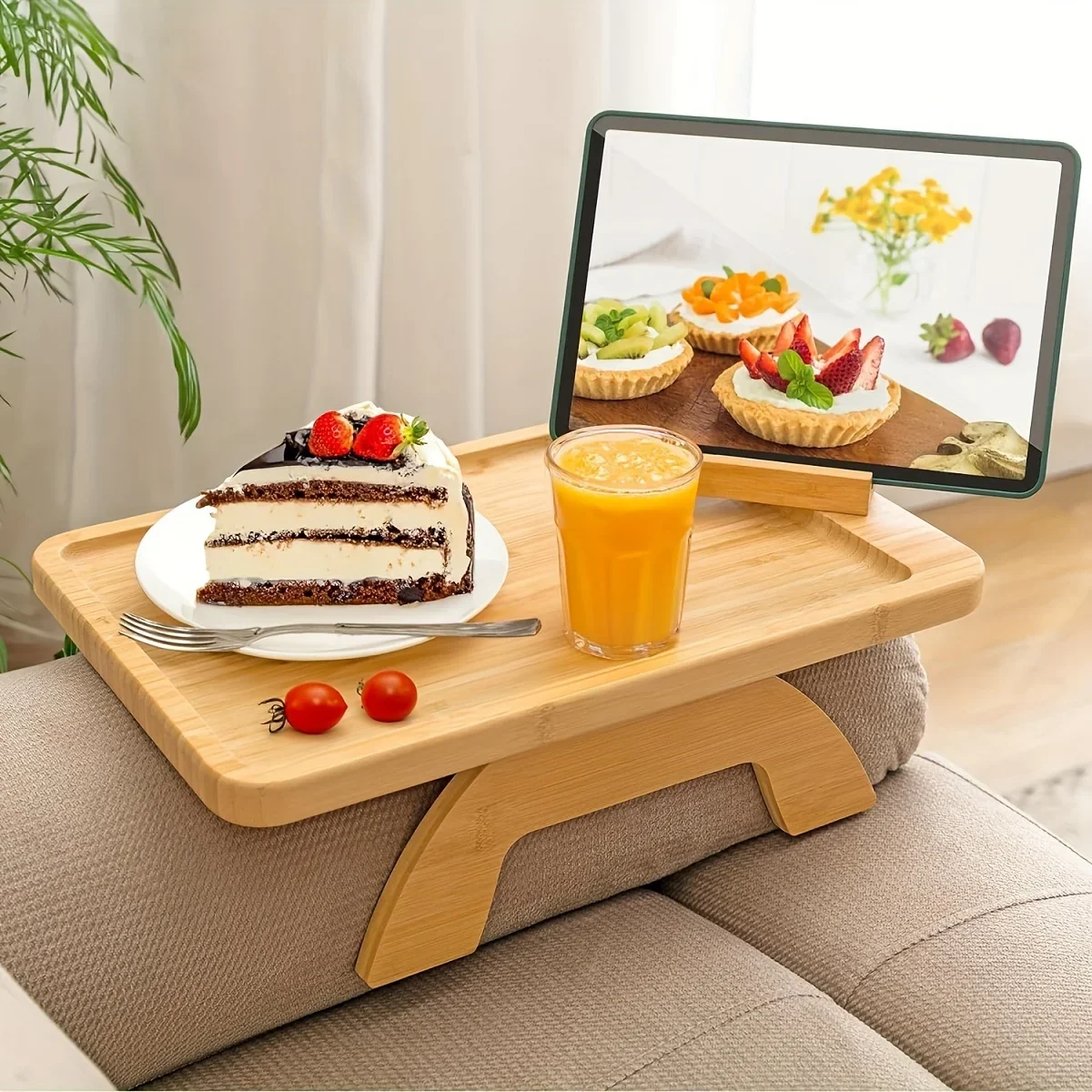 Sofa Tray Table Couch Armrest Trays Wood Phone Holder 360° Rotating Clip-On Practical TV For Remote Control Drink Home Decor