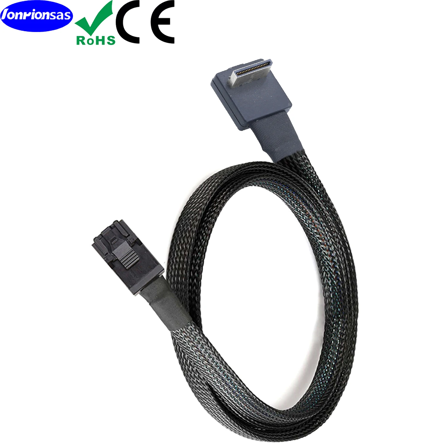 LONRIONSAS# OcuLink PCIE SFF-8611 4i 42Pin 90 Degree to HD Mini SAS SFF-8643 Active Cable for SSD Data Connection