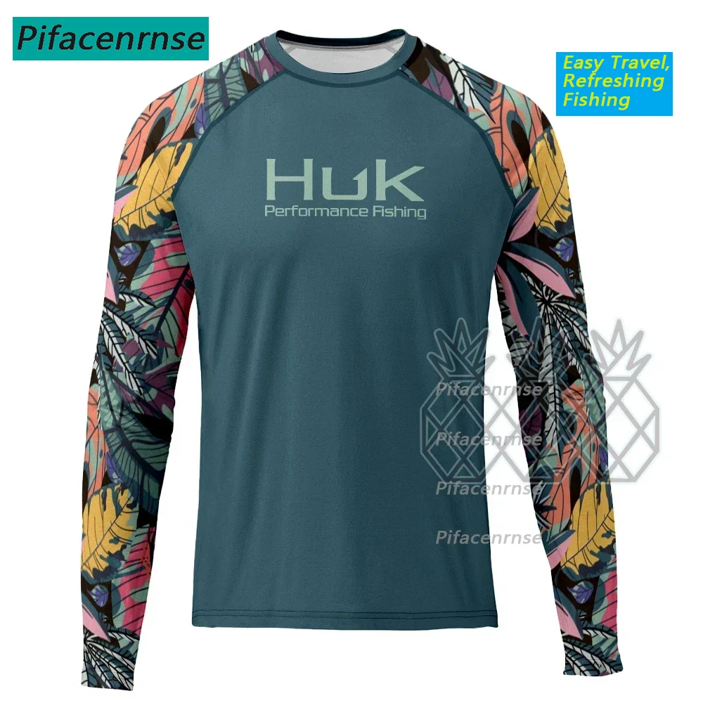 Huk Men's Quick Dry Long Sleeve Fishing Shirt UV Protection Breathable Lightweight round Collar Spring Outdoor Top