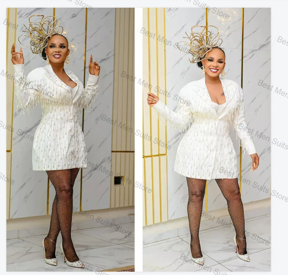 Terno feminino 1 peça blazer longo vestido de baile pérolas de luxo outono formal jaqueta de escritório personalizado casaco de algodão para convidados de casamento