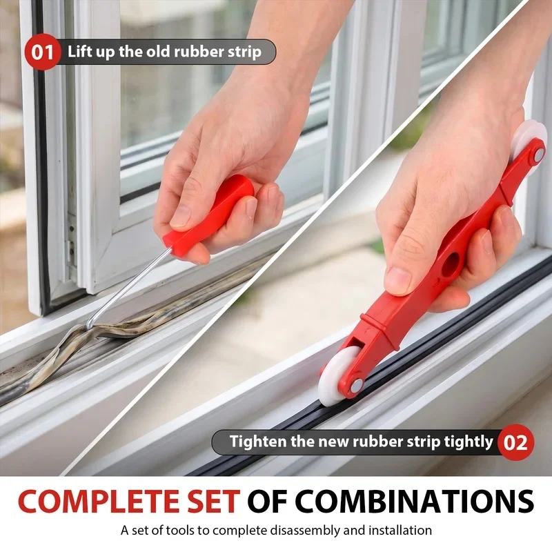 2Pc Screen Roller Tool Set with Rolling Tool & Spline Hook Mesh Pressing Wheel Kit Window Screen Pulley Repair Tool with Bearing