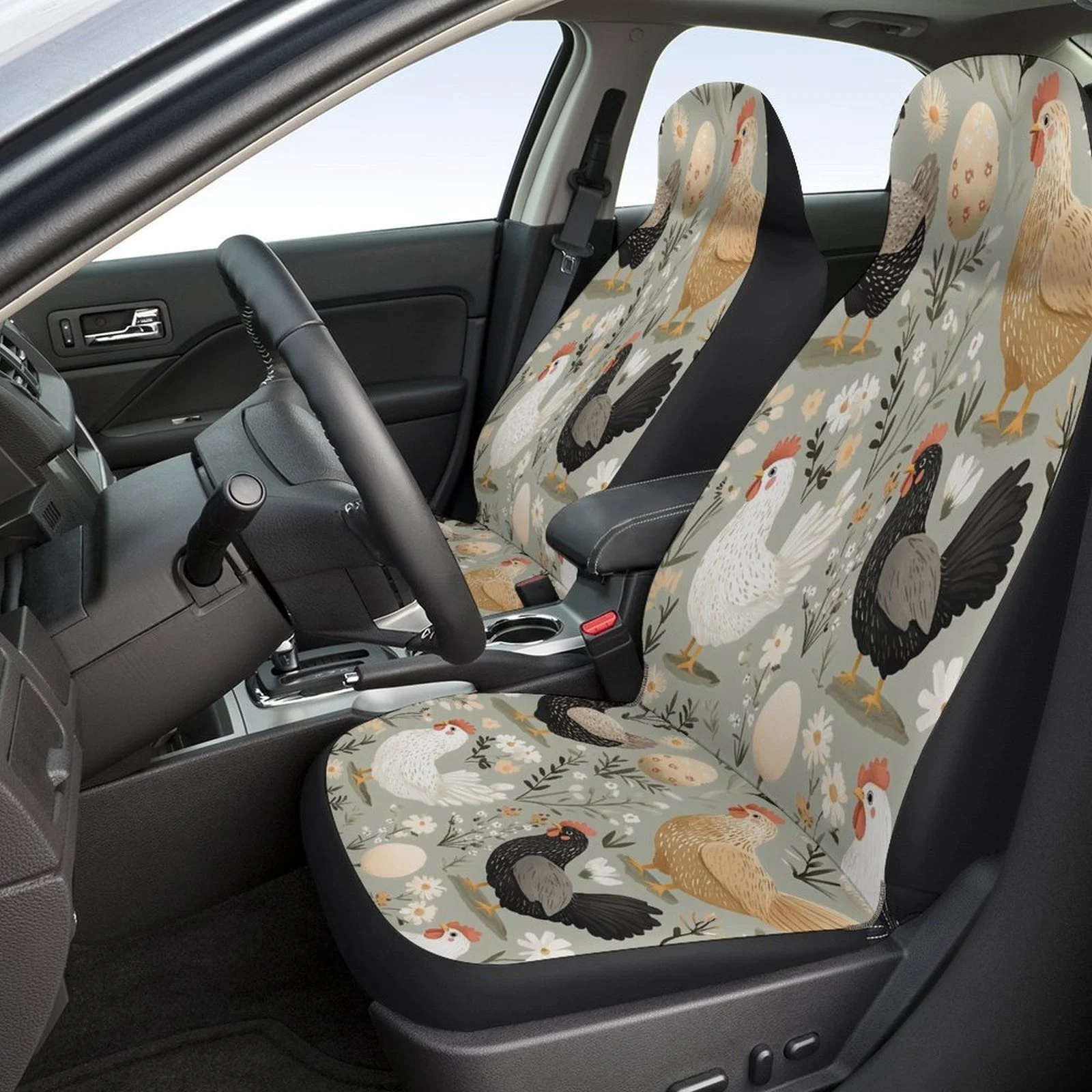 Chickens And Eggs Designed Car Seat Covers Set For Most Cars, Fashion Decorative Car Seat Protector Covers Full Set, Universal C