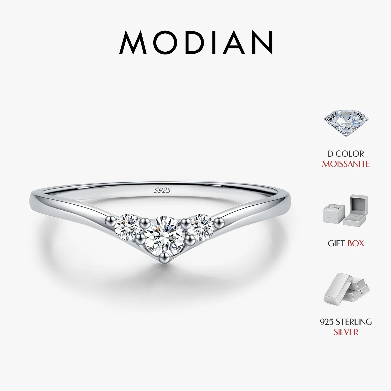 MODIAN Simple éternité Moissanite bague 925 en argent Sterling scintillant Simple mince bague de mariage anneaux pour les femmes bijoux fins cadeau