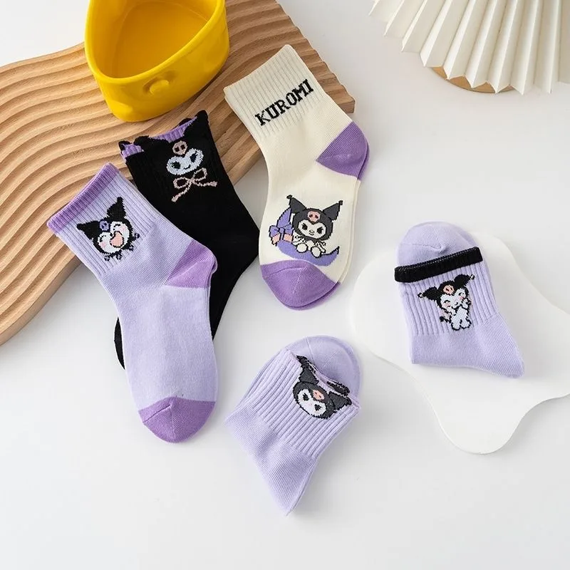 Sanrio Kuromi cute girls autumn and winter comfortable, soft and fashionable cartoon cotton moisture-wicking mid-calf socks