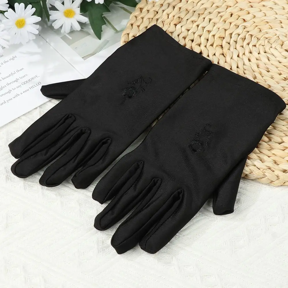 Cycling Equipment Thin Sun Protection Gloves Elastic Embroidered Full Finger Mitts Driving Gloves Women