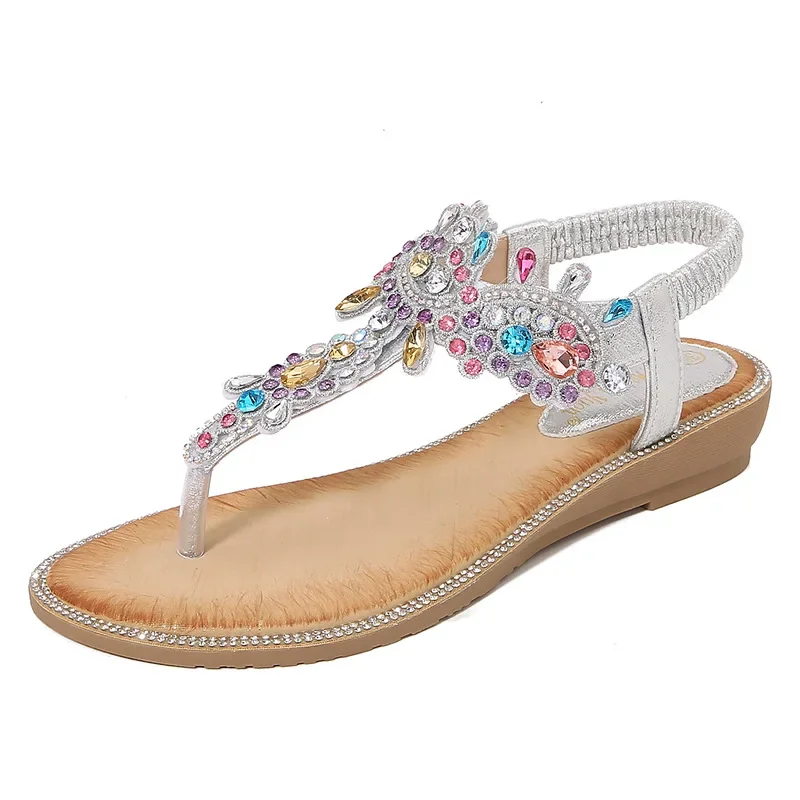 Plus rozmiar 36-45 buty dla kobiet letnie eleganckie damskie Rhinestone sandały na platformie Casual antypoślizgowe gumki sandały na koturnie