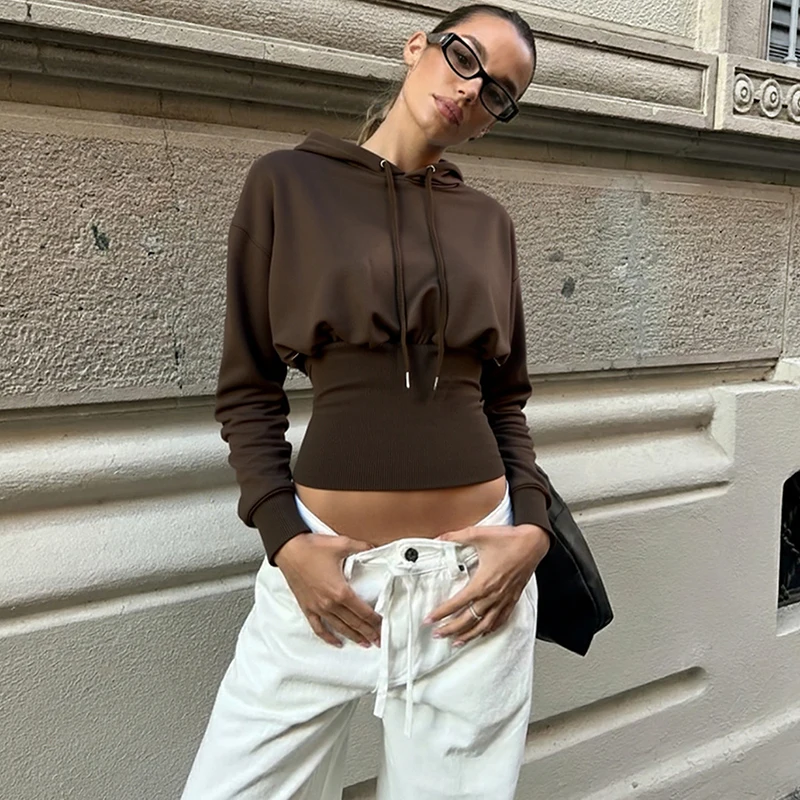 Tornova-Sudadera con capucha para mujer, ropa de calle, abrigo informal para chica, Top ajustado de manga larga con cintura estrecha, jerséis, moda de otoño