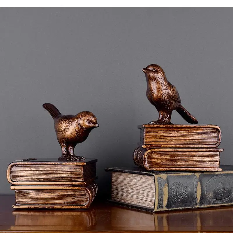 European-style Retro Bird Book By Ornaments Resin Animal Bookends Holders Home Accessories Study Soft