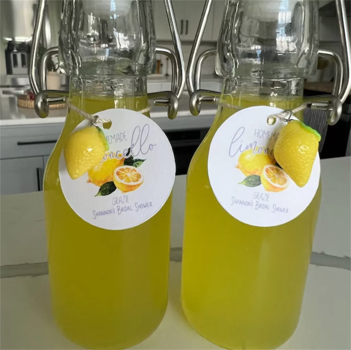 50pcs Custom Limoncello Favor Tags, Printed Lemoncello Tags, Round Personalized Limoncello Bridal Shower Favor Tags, Italian Wed