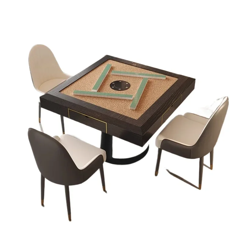 Solid mahjong table, automatic household mahjong machine, a set of four chairs, multi-functional dining table, living room