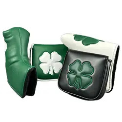 Golf Head Cover Clover Golf Putter Cover Mallet Putter Headcover Leather Golf Club Head Covers for Mallet for Heel Shaft