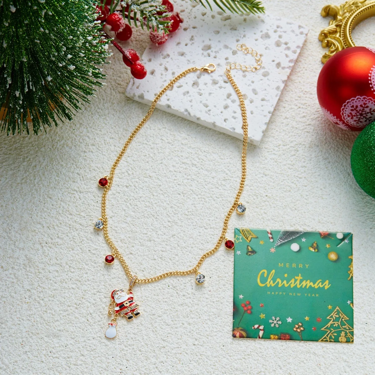 Weihnachts-Kletter-Santa-Weihnachtsmann-Geschenkbox-Anhänger-Halskette für Damen und Herren, Emaille-Santa-Weihnachtsmann-Teeservice-Choker, Neujahrsgeschenk-Schmuck – Detail 16