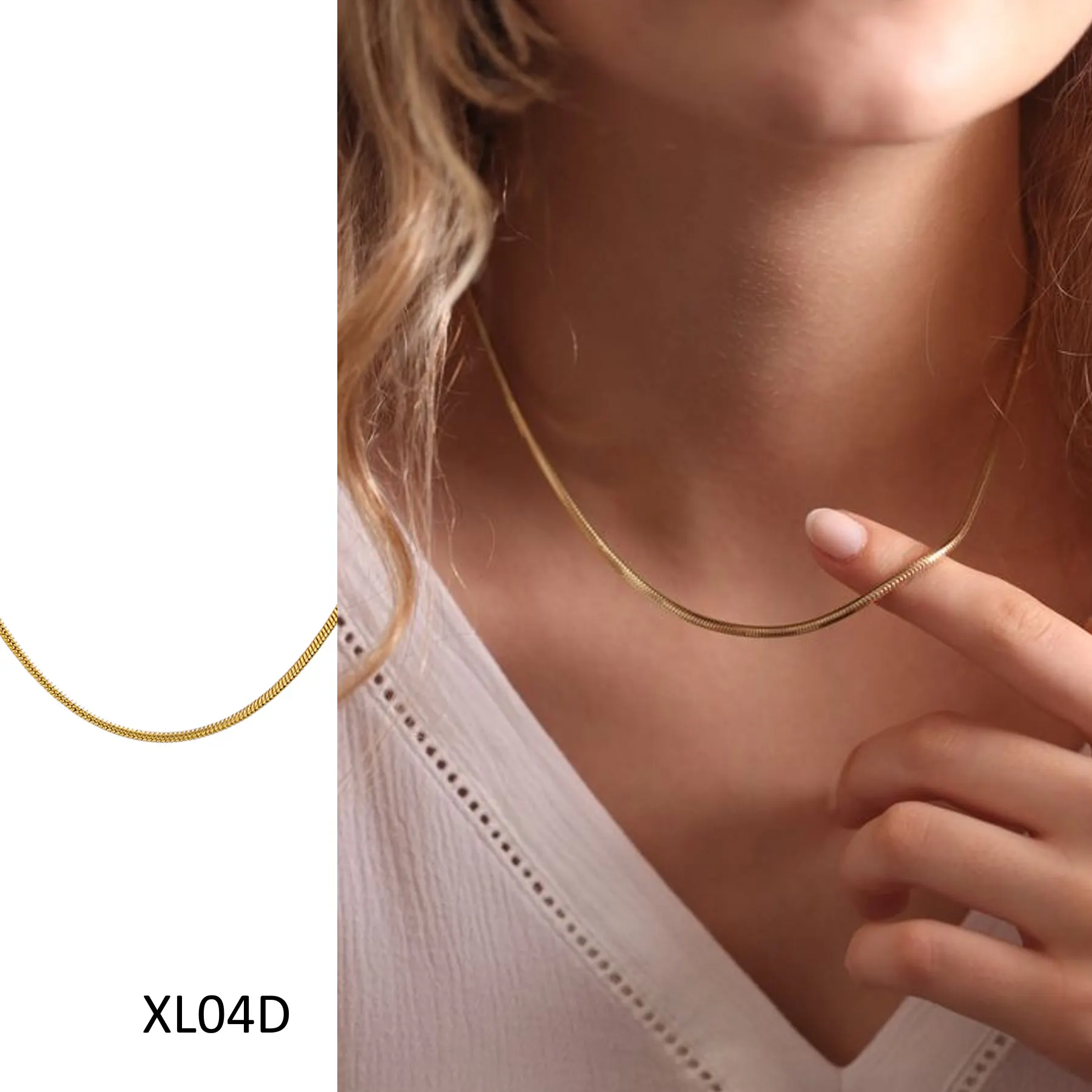 CARLIDANA Fashion New Design Chain Necklace Women Jewelry 18k Gold Plated Stainless Steel Thin Flat Snake Chain Necklace