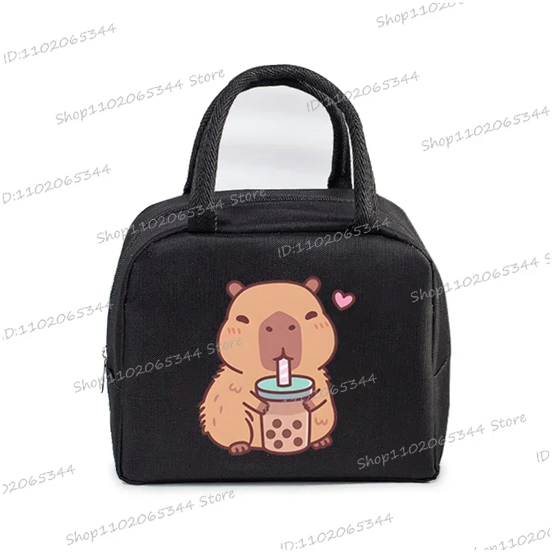 Capybara Bobo Tea Print Insulated Lunch Bags Women Kids Cartoon Thermal Lunch Tote Bags Picnic Food Preservation Lunch Box Bag