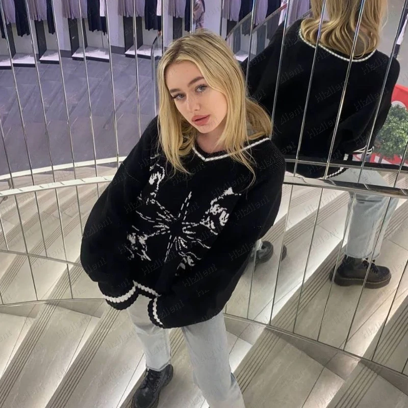 

Street Jacquard Crew Neck Pullover Sweater Fashion Personalized Long Sleeve Warm Casual Knitted Top