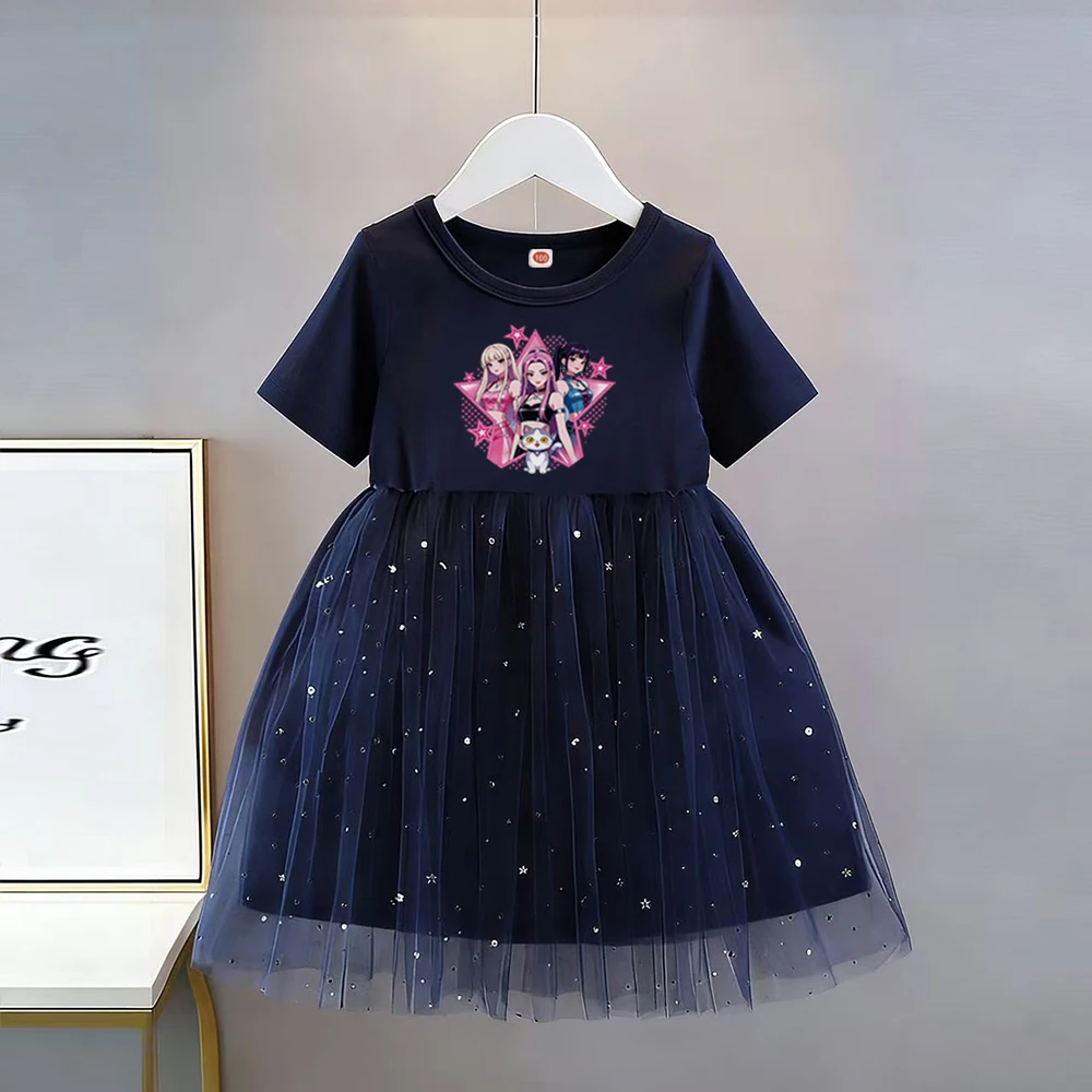 Neue Sommer-Kinderkleidung Kurzarm-Prinzessinnenkleid für Kinder Niedliches Kleid für Babymädchen Geburtstagsparty Regenbogen-Kleidung Cartoon – Detail 9