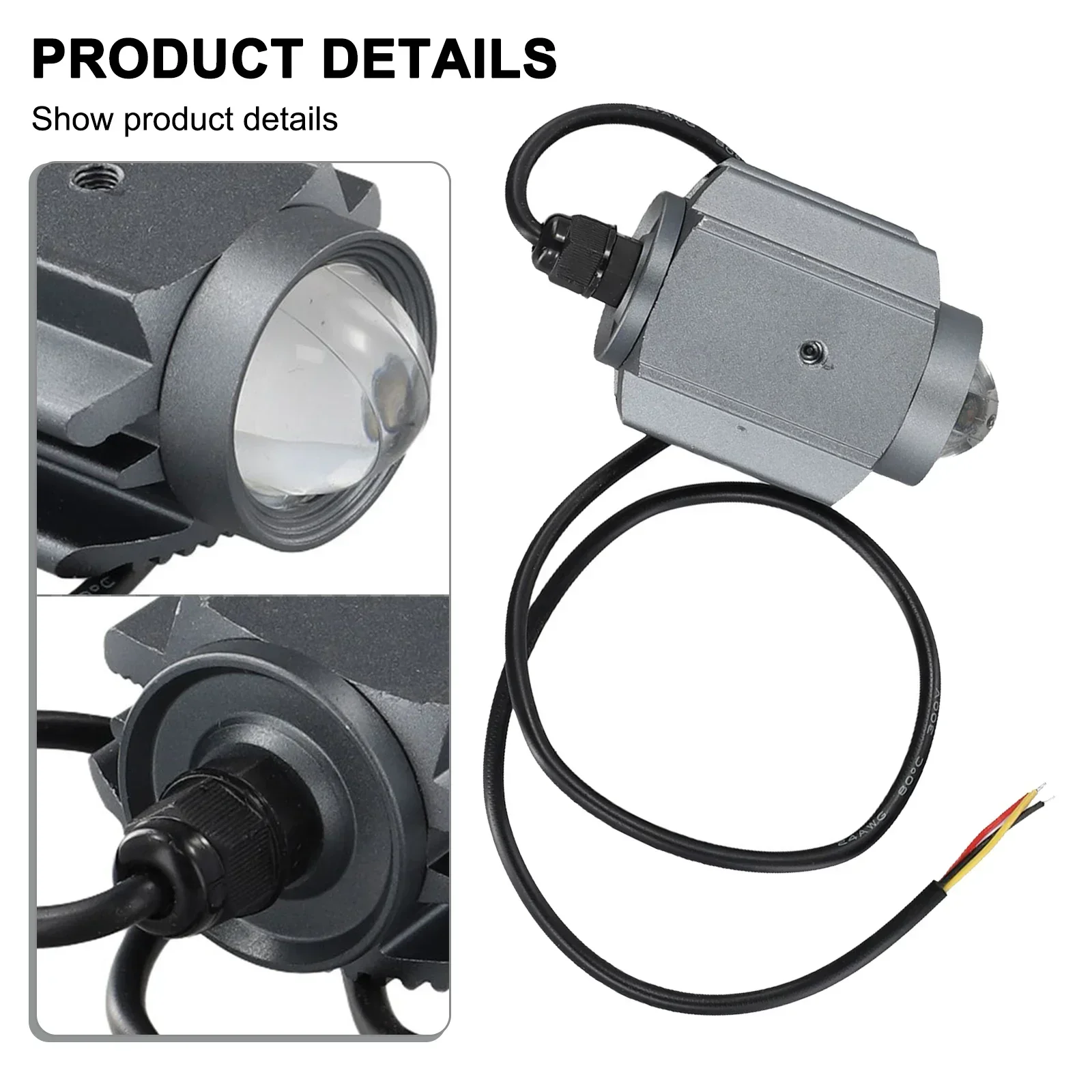 Electric Bike LED Headlight 12-80V Waterproof Front Lamp Yellow/White Light Black Aluminum Alloy Electric Car Headlight Parts