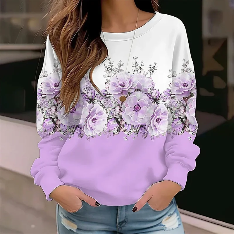 New Winter 3D Colorful Florals Printing Sweatshirts Women Fashion Streetwear Pullovers Harajuku Unisex Clothing Girls Funny Tops