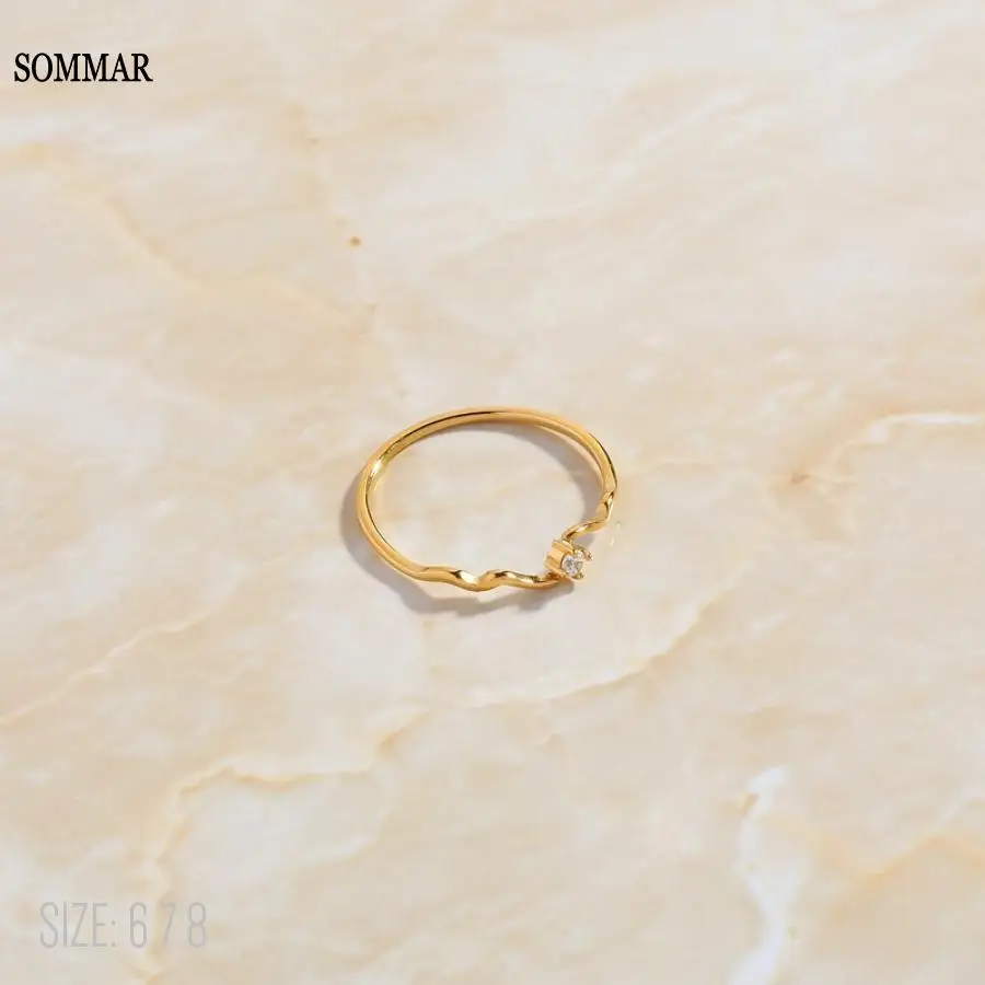 SOMMAR resin charms 18KGP Gold plated size 6 7 8 Girl Knuckle Rings Small Zircon Wave Line Ring Jewelry on the neck jewelery