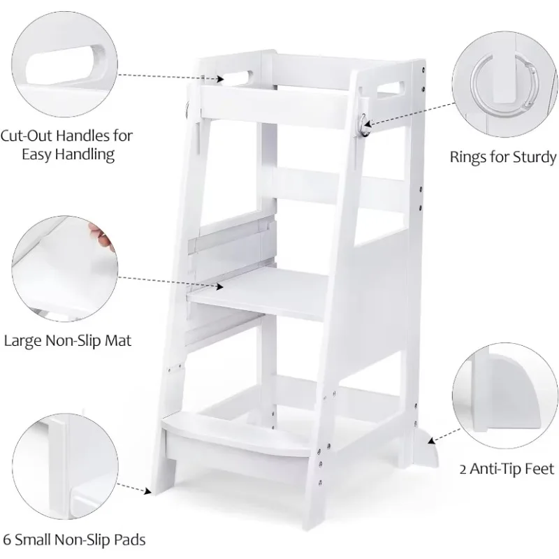 TOETOL Bamboo Toddler Kitchen Step Stool Helper Standing Tower Height Adjustable with Anti-Slip Protection for Kitchen Counter