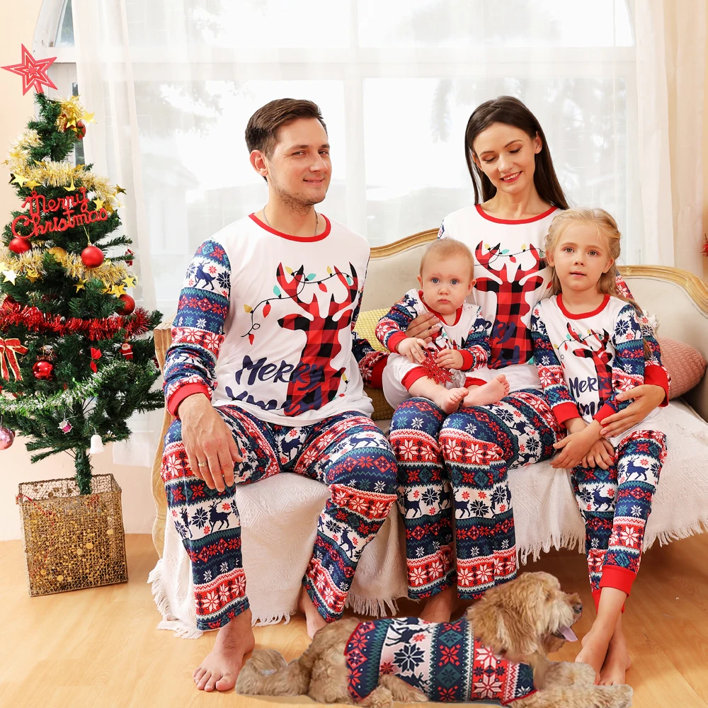 

2024 Christmas Elk Family Matching Outfits Long Sleeve Father Mother Children & Baby Pajamas Set Mommy and Me Xmas Pj's Clothes