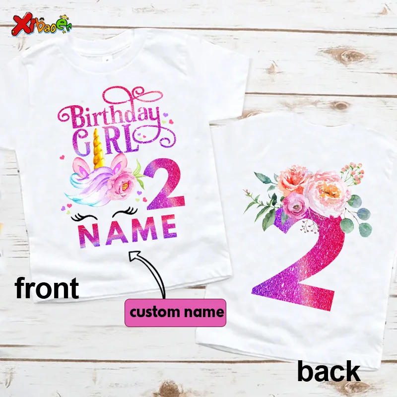 Unicorn Birthday Shirt for Girls Summer Custom Name Clothes Children Personalized Name Birthday Shirt for Teen Girls 10th Years