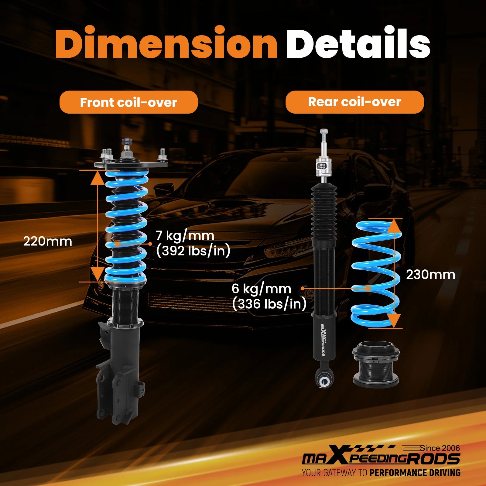 Kit de suspensão amortecedor ajustável de 24 vias Coilovers para Kia Sportage 2017-2022