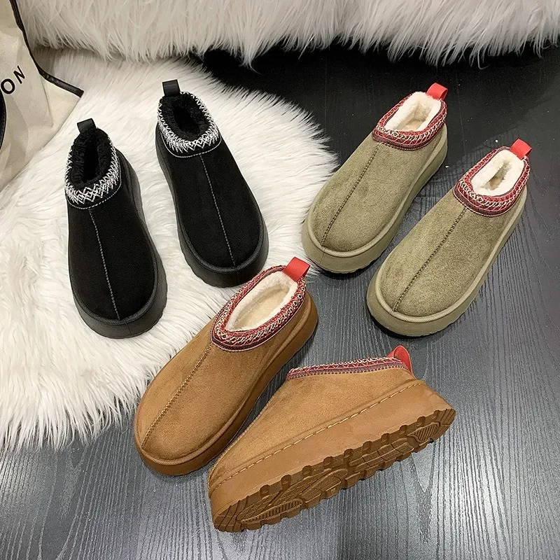 ฤดูหนาวรองเท้าใหม่ผู้หญิงรองเท้าแตะขนสัตว์ WARM Platform Wool Low-Top Snow BOOTS รองเท้าแตะหญิงกลางแจ้ง Anti-SLIP รองเท้า