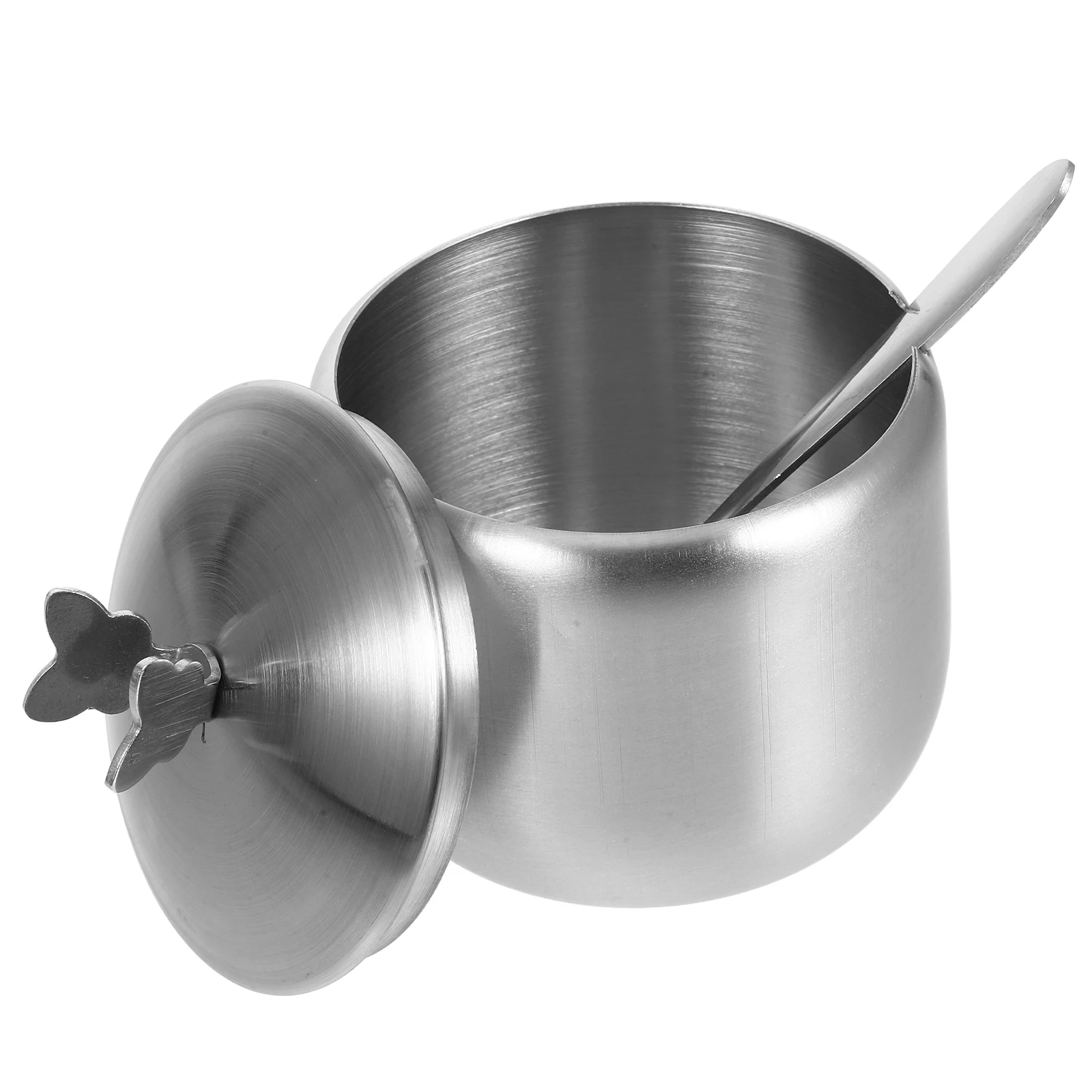 

1 set Stainless Steel Sugar Container with Lid Spoon Multipurpose Kitchen Seasoning Jar Spice Bowl Storage Dispenser