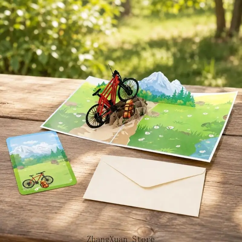 Cycling Themed 3D Greeting Card with Envelope and Message Insert 3XUF