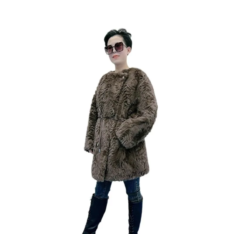 Women's Clothing Faux Fur Jacket Fur Leather Combination Coats Winter New Fashion Versatile Eco-friendly Fur Mid-length Coats