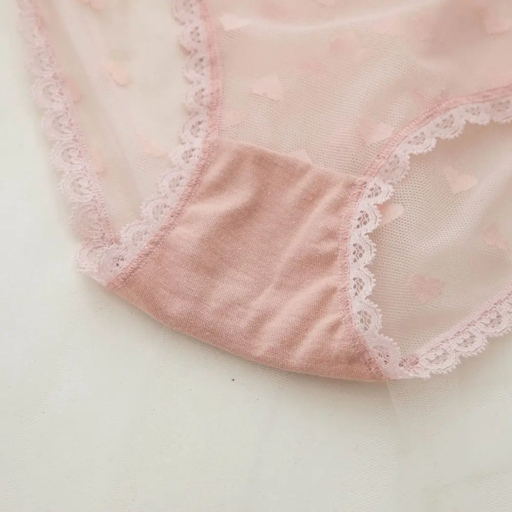 مثير فتاة الكورية القطن المنشعب منتصف الخصر شبكة الدانتيل المطبوعة ملخصات القوس سراويل النساء العشير القلب