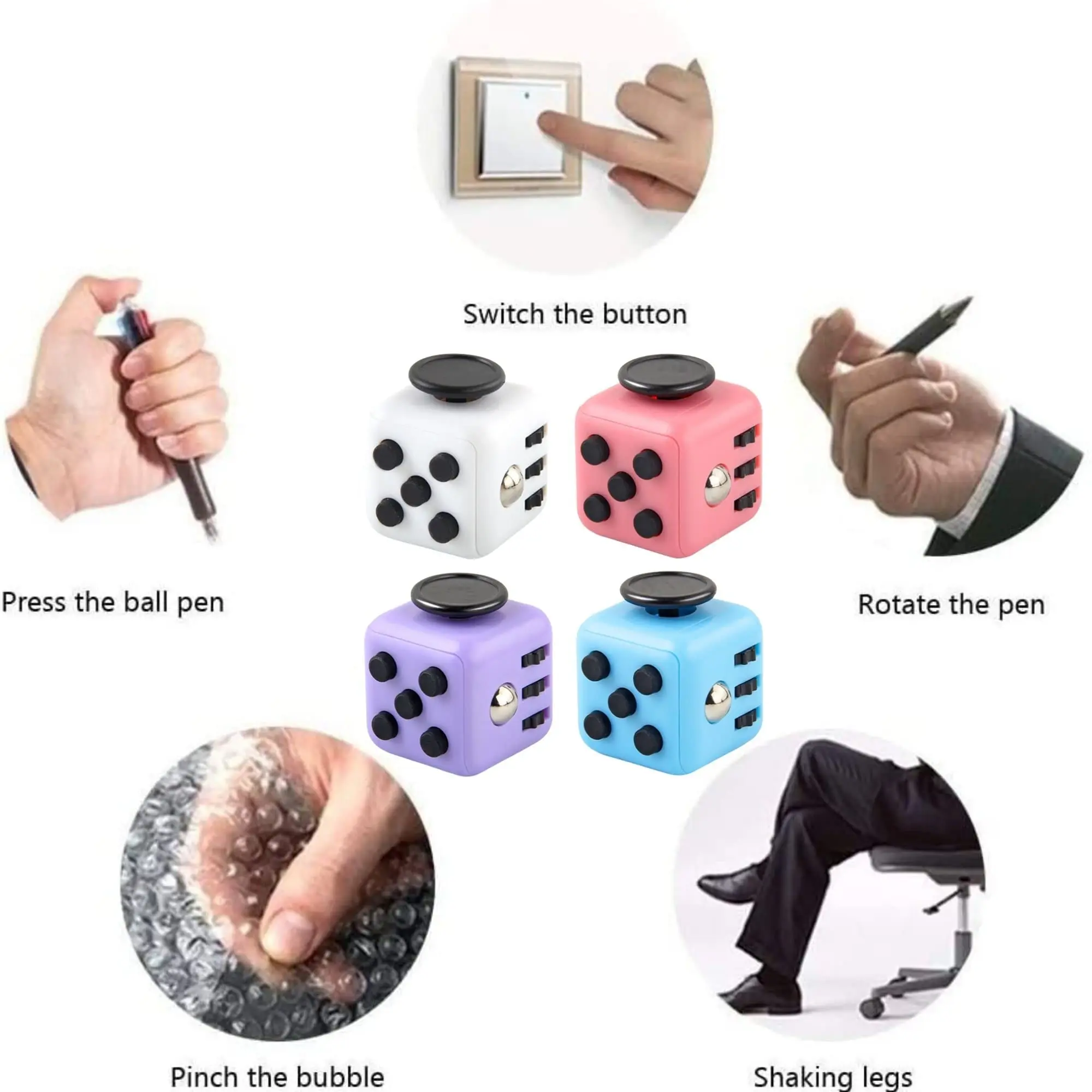 Kostka antystresowa 6w1, spinner do rąk, zabawka antystresowa/antykojąca lęk, zabawki antystresowe dla dzieci, nastolatków, dorosłych - 3,4 cm, 40 g, różne kolory