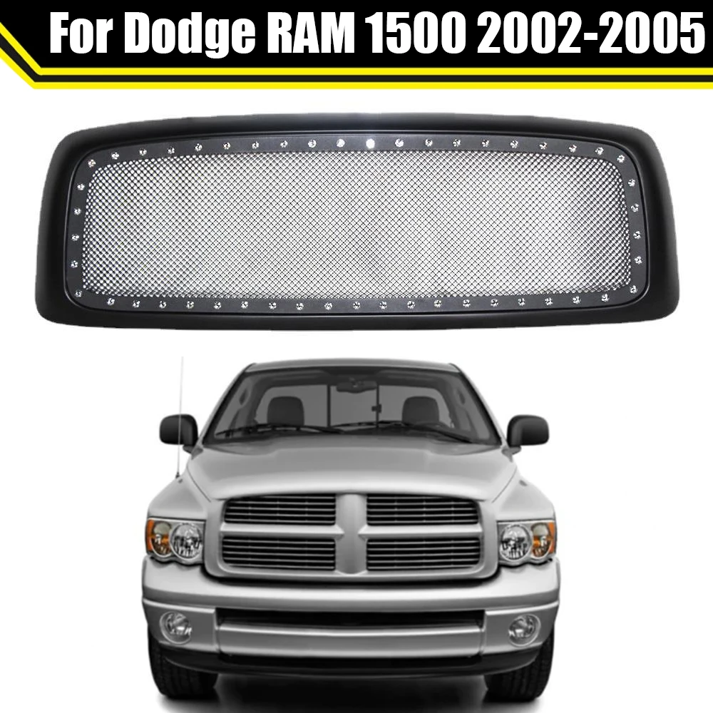 

For Dodge RAM 1500 2002-2005 Racing Grills Decoration Car Front Grid Racing Grills ABS Matte Black Trim Cover Bumper Grille