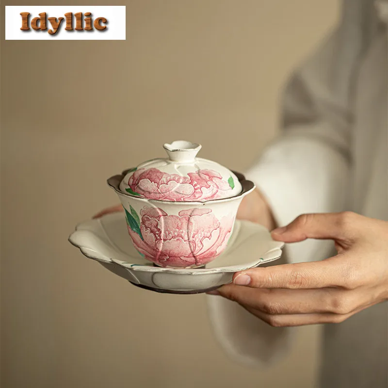 150 مللي قديم روك كلاي ضوء ماكياج الفاوانيا Gaiwan خمر الشاي تورين براد شاي مع غطاء عدة صنع الشاي غطاء السلطانية عناصر الشاي الحلي #3