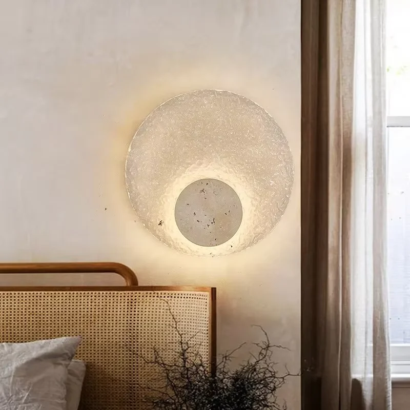 

Nordic Luxury Circular LED Wall Light Natural Marble Brass Living Room Corridor Wall Light Bedroom Atmosphere Decorative Light